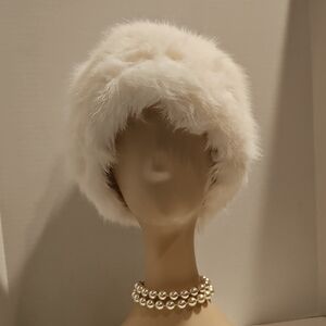 Elegant White Faux Fur Bucket Style Winter Hat NWT